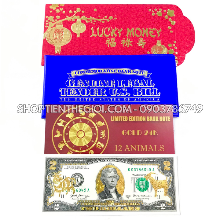 Tiền 2 USD In Hình Con Dê 3D nhũ vàng